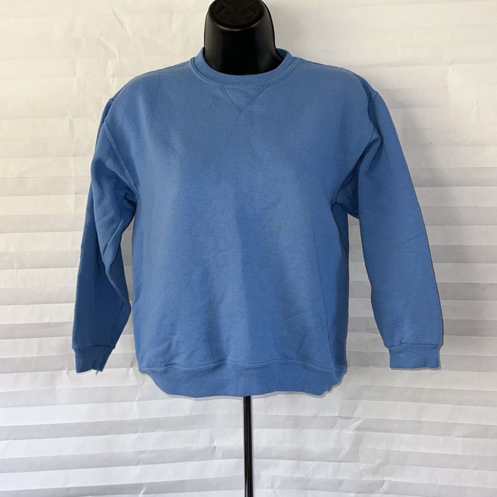 Jerzees Blue Crew Neck Fleece Pullover Sweatshirt Size Large Casual Warm Cozy
